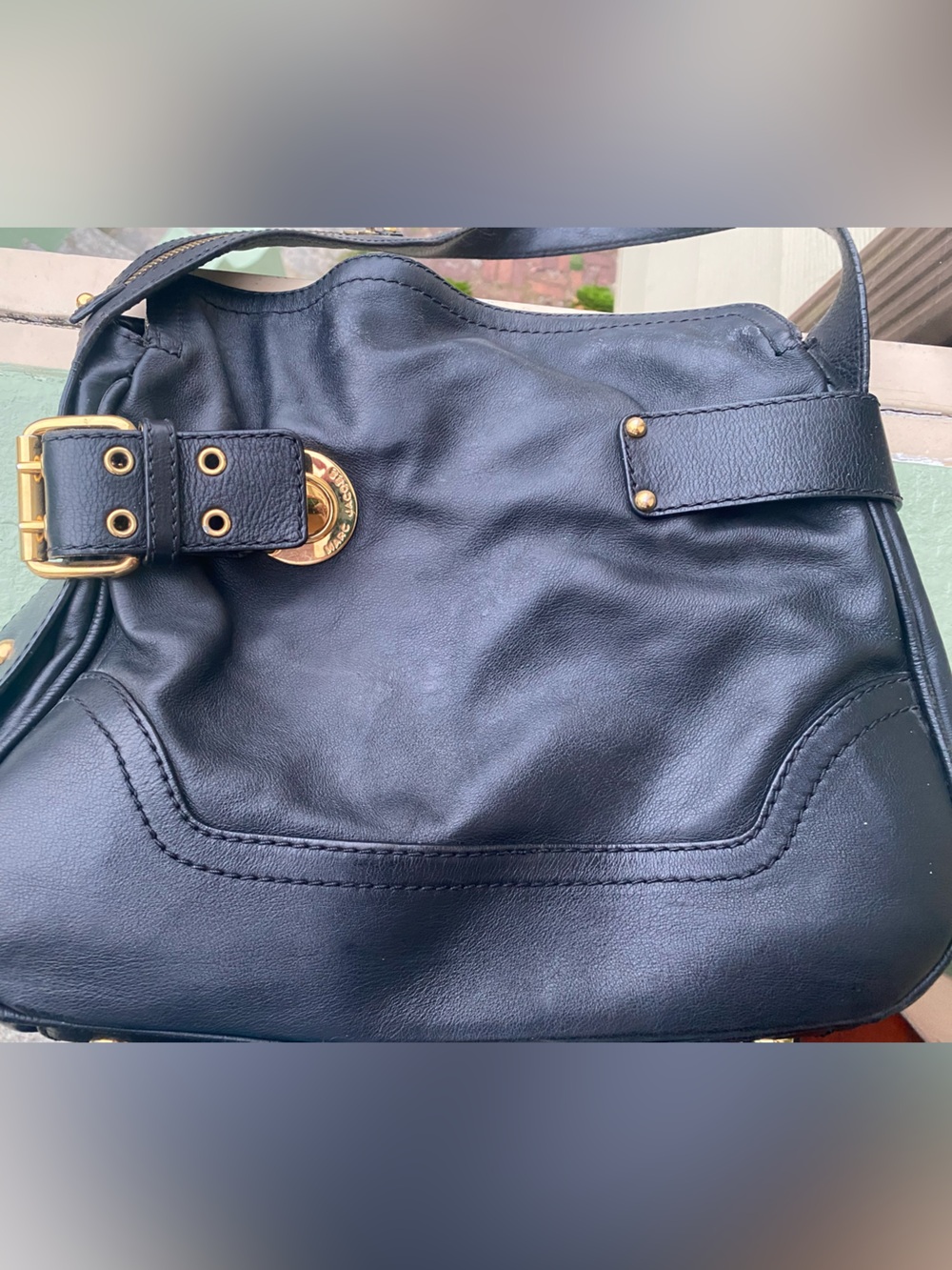 Vintage Marc Jacob’s black Leather Shoulder Bag w/ Gold buckle belt